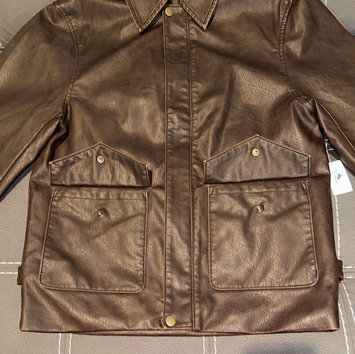 New Disney Indiana Jones PU Leather Jacket XS Snap Buttons +