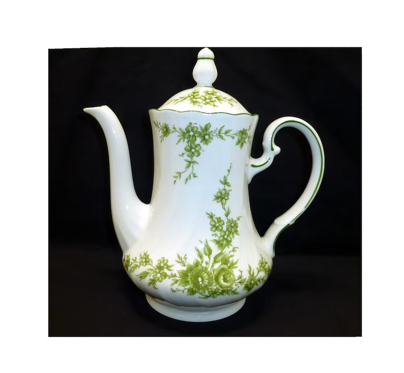 Vintage Spulmaschinenfest German teapot coffee pot green flowers