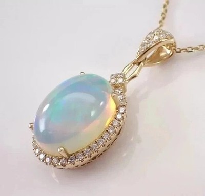 1.50Ct Round Cut Simulated Fire Opal Halo Charm Pendant 14K Yellow Gold Plated