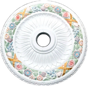 Ceiling Medallion Lighting Floral Hand Painted 24" Round Chandelier White Decor