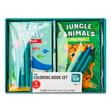 Pen+Gear 12 Mini Coloring Books With Crayons & Stickers  Jungle & Ocean Animals