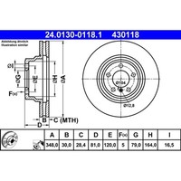 Bremsscheibe ATE 24.0130-0118.1 (2 Stk.) FüR BMW 7Er