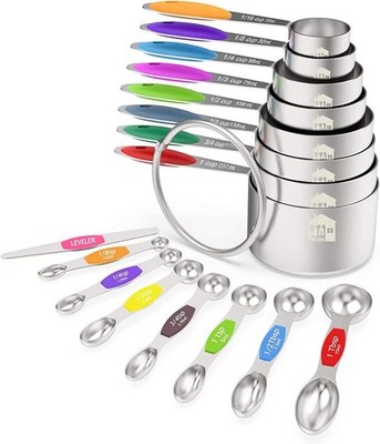 Measuring Cups & Magnetic Measuring Spoons Set Stainless Steel 16 Piece Set 8