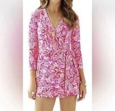 Lilly Pulitzer KARLIE WRAP ROMPER XL Mango Salsa Pink Shorts Dress V-Neck Resort