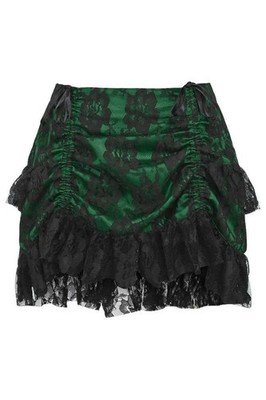 Black & Green Lace Ruched Bustle Mini Skirt Burlesque Pinup Club Goth Vampire