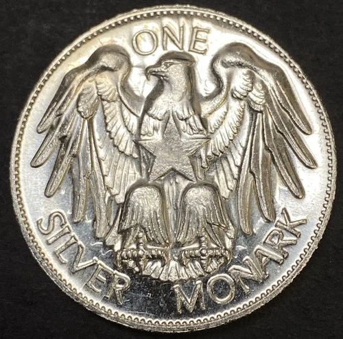Rare One Silver 1 Oz. Monark Heraldic Eagle .999 Fine Silver Round Vintage 1970s