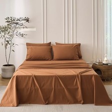 6PS Queen Size Bedding Sets Linen Like Cotton Queen(102" x 90") Deep Orange