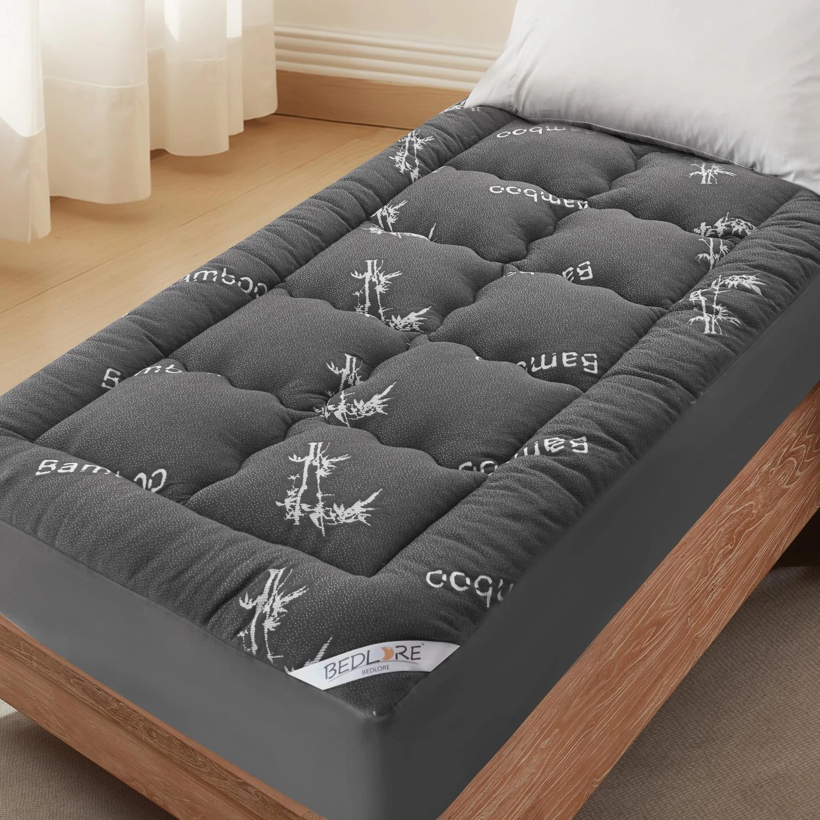 Mattress Topper Twin XL Bamboo Viscose Pillow Top Dark Gray BEDLORE 6-15 Derived