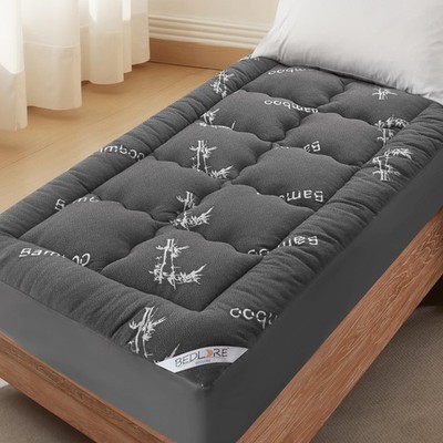 Mattress Topper Twin XL Bamboo Viscose Pillow Top Dark Gray BEDLORE 6-15 Derived
