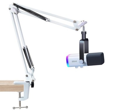 Adjustable White Microphone Boom Arm - Compatible with AM8, Desk Clamp & Adapter