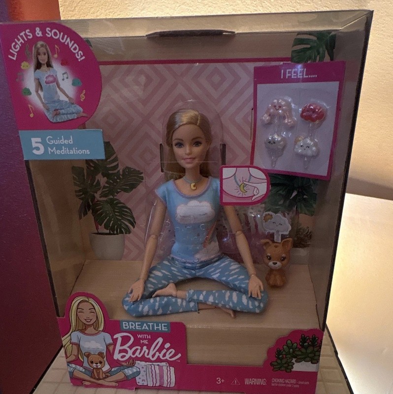 2019 Barbie Breathe with Barbie Meditation Doll Lights & Sounds 5 Guided Meds