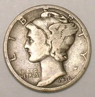 1936 Mercury Winged Head Dime 10 Cents Silver Coin F