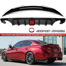 For 18-24 Infiniti Q50 PSM Style Gloss Black Rear Bumper Diffuser & Rear Spoiler