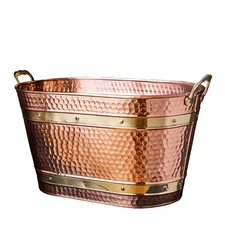33QT Copper Metal Tub for Indoor Firewood Storage, Ash Bucket, Outdoor Ice Bucke