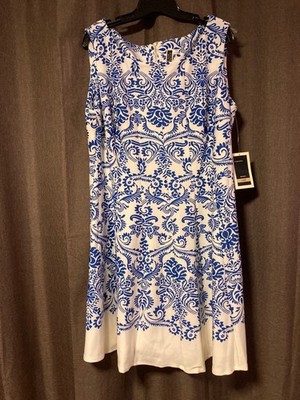 JULIAN TAYLOR BLUE AND WHITE DRESS SLEEVELESS SIZE 14W NWT