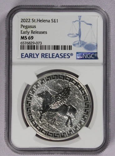 2022 St. Helena Silver £1 Pegasus Early Releases Blue Label NGC MS69