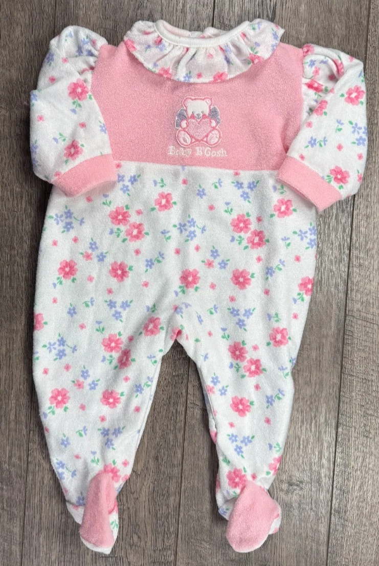 Baby Girl Clothes Vintage Oshkosh 0-3 Month Terry Cloth Bear Footed Outfit