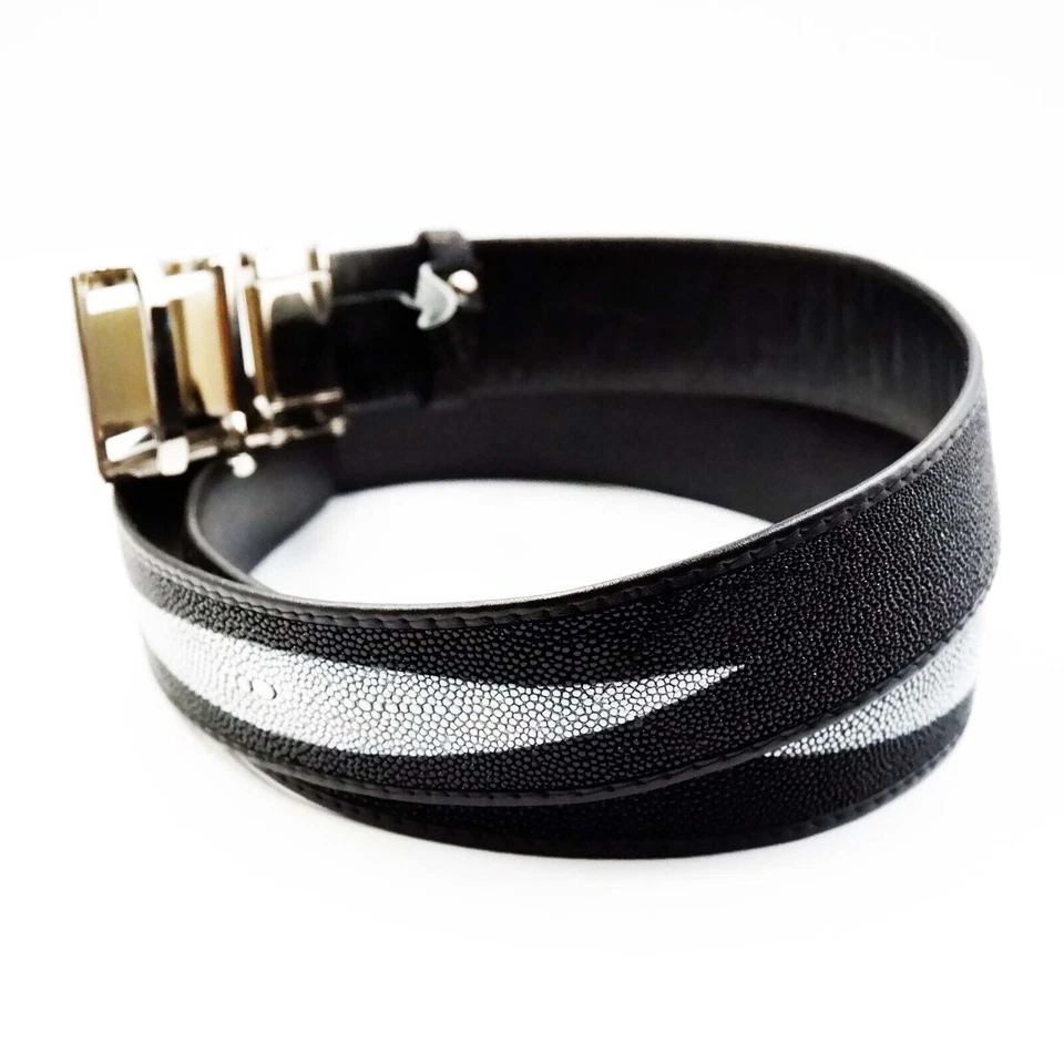 Nuevo cinturón con hebilla automática de metal piel de cuero real negro... - Imagen 3 de 4