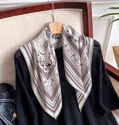 70% Cashmere 30% Silk Neckerchief Scarf celebration Print 65X65cm Bandana Shawl 