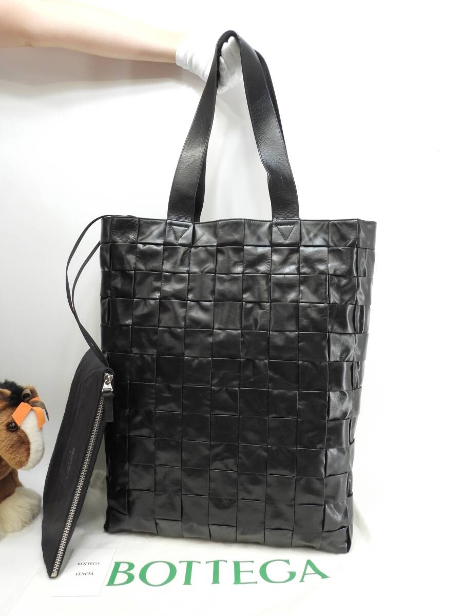 Bottega Veneta Men's Tote Bag Cassette Leather Black 38x49 in Used