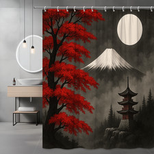 Japanese Mountain Red Tree Shower Curtain - Artful Home Decor