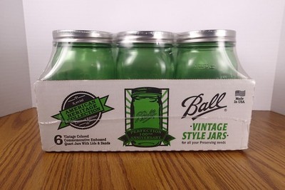New Ball Quart Mason Jars 100th Anniversary Limited Edition Full 6 Pack Green