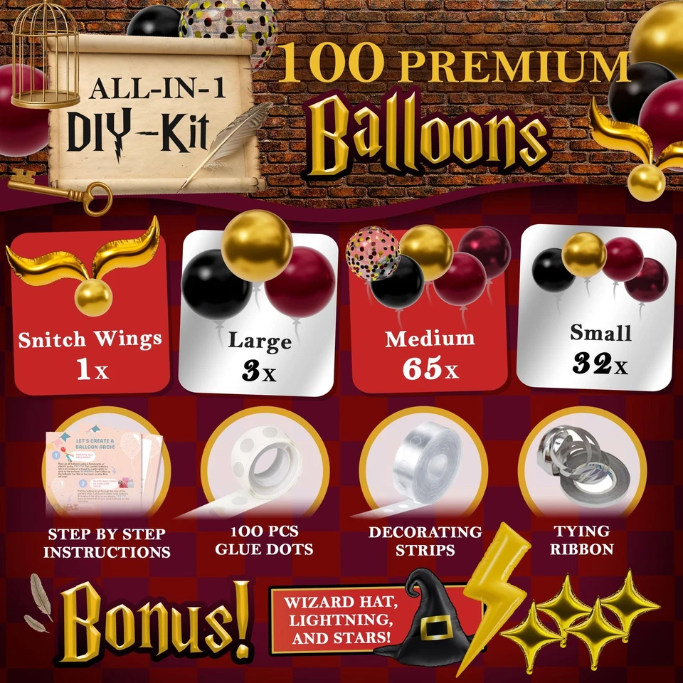 Kit de arco guirnalda globos mago mágico todo en 1 con sombrero de bonificación, alas, luz... Foto 3 de 4