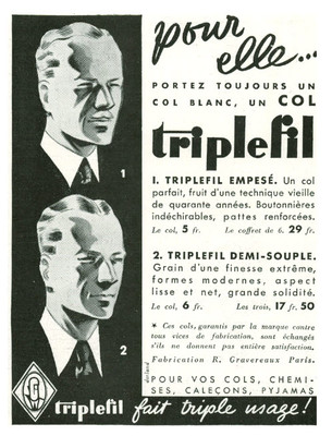 Alte Reklame Weißkragen Triplefil 1935 aus Zeitschrift