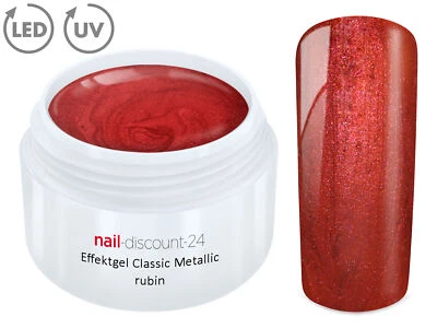 NAIL-DISCOUNT-24 UV LED GEL METALLIC Effekt RUBIN Farbgel Color French Nail Glitter Modellage Rot