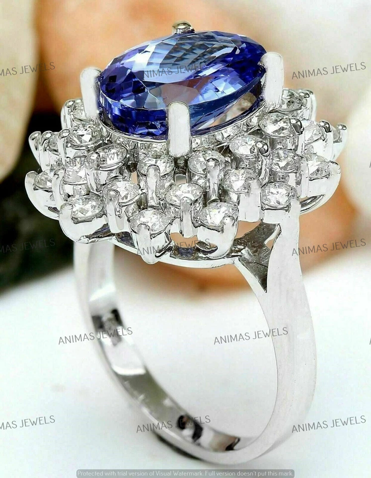 Anel de luxo feminino prata esterlina 925 simulação tanzanita oval 7 CT tamanho-9 - Imagem 3 de 4