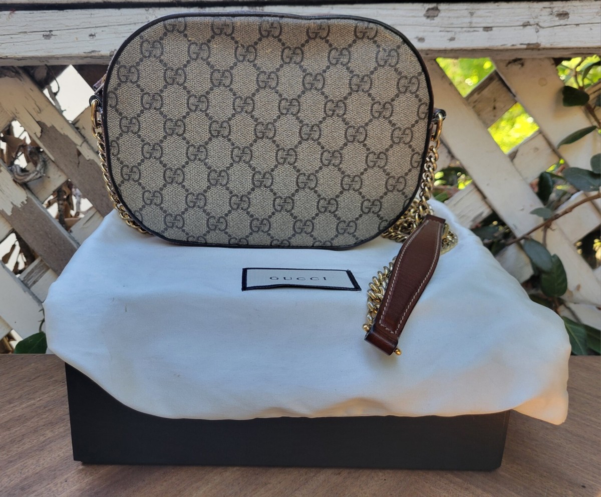 Gucci GG Supreme Monogram Cuoio Toscano Mini Chain Shoulder