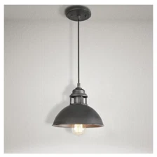 LNC Industrial 1-Light Brushed Silver And Black Island Pendant Light Dome Shade
