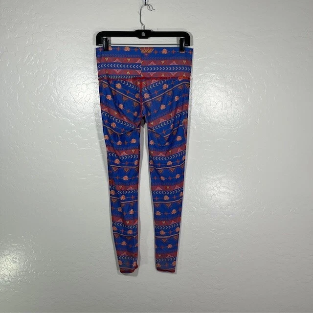 Leggings Teeki Feminina Média Compressão Azul Vermelho Estampa Sudoeste Yoga Hippie - Imagem 3 de 4