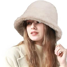 Fluffy Faux Fur Bucket Hat Winter Warm Hat for Women Men Top Gift For Birthday