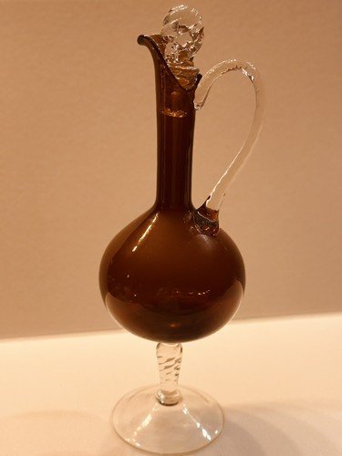 Vintage Italian Art Glass 14” Amber Pitcher w/Handle & Twisted Topper - Picture 5 of 10