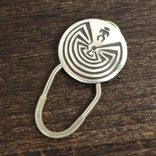 SIGNED Navajo Man In the Maze Sterling Silver & Nickel Keyring Stanley Gene Gift