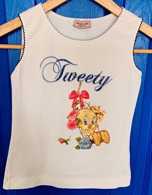 MONNALISA  ITALY    GORGEOUS  GIRLS SET -  DENIM  SHORTS  AND  TOP TWEETY , RARE