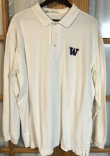 Cutter & Buck Polo Shirt Mens XL White Knit Cotton Long Sleeve Embroidered “W”