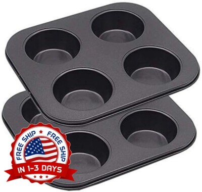 Juego De 2 Moldes Para Muffins De Acero Carbono 4 Cavidades Apto Para Horn NUEVO