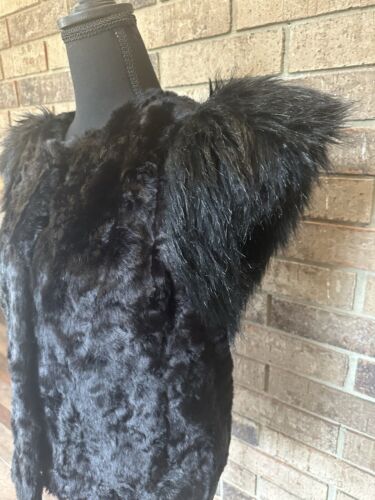 Neiman Marcus Skaist Taylor Faux Fur Vest Black Snap Button Pockets Lined Large - Picture 2 of 4
