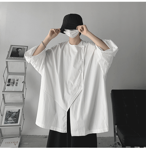 Camisa Yamamoto Japonesa Manga Corta Para Hombre Irregular Manga Corta Talla Grande Nueva - Imagen 18 de 22