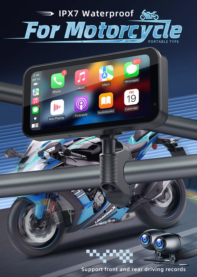 6.25" Motorcycle GPS Navigator Wireless CarPlay Android Auto Monitor Waterproof - Image 4 of 4