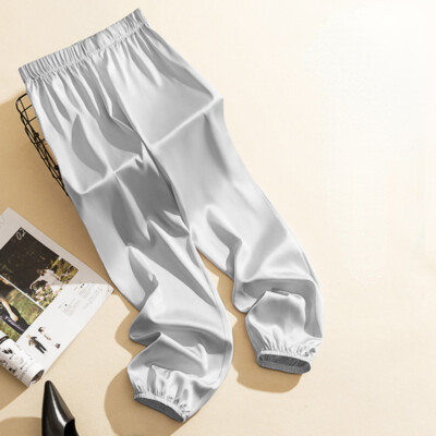 Damen Satin Harem Tapered Leg Hose Schimmernd Elegant Casual Business