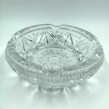 Vintage Clear Cut Glass Ashtray Very Detailed 5 1/2" Tobacciana Home Decor