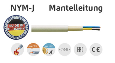 NYM-J 3x2,5 Mm² Mantelleitung – 50m Elektrokabel Für Feuchträume, Kupfer, Made In Germany