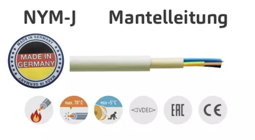 NYM J 3x1,5 3x2,5 5x1,5 5x2,5mm² Mantelleitung Elektroleitung Kabel 1-100m