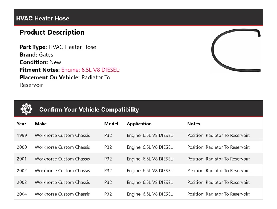 Para 1999-2004 Workhorse Custom Chasis P32 HVAC Calefacción Manguera Puertas 2000 2001 2002 Foto 2 de 4