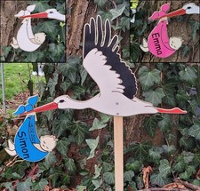 Storch zur Geburt Geschenk mit Namen personalisiert Klapperstorch zum Aufstellen