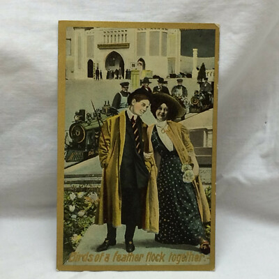 Vintage Postcard Birds Of A Feather Flock Together Couple Scene 1910