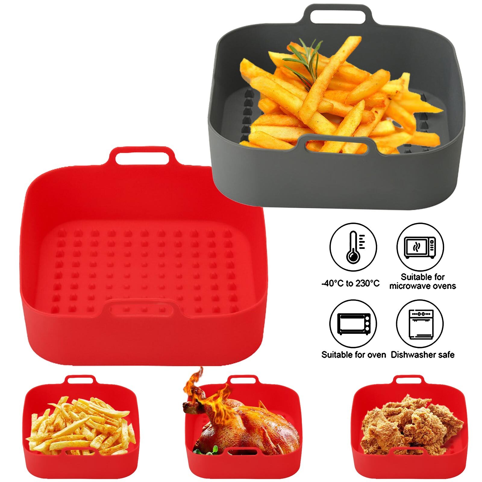 Square Air Fryer Mat Silicone Pot Baking Tray Liner Reusable Oven